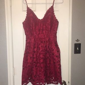 red tooled cut out dress